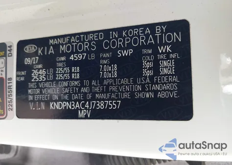 2018 Kia Sportage Ex из США, поврежденный, VIN KNDPN3AC4J7387557